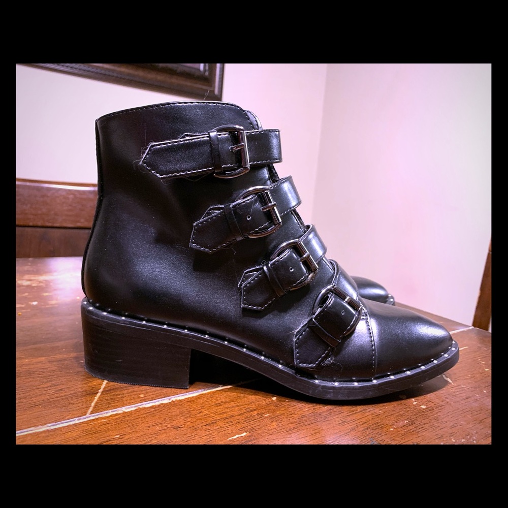 ‘Nikko’ Faux Leather Studded Buckle Booties